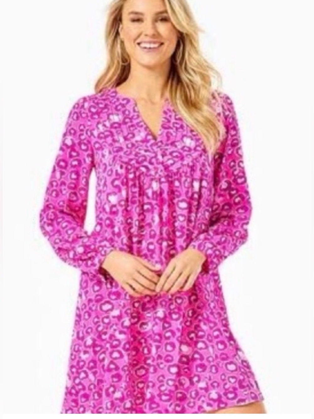 Lilly Pulitzer swing Pink Leopard Print Long Sleeve V-Neck Dress 4